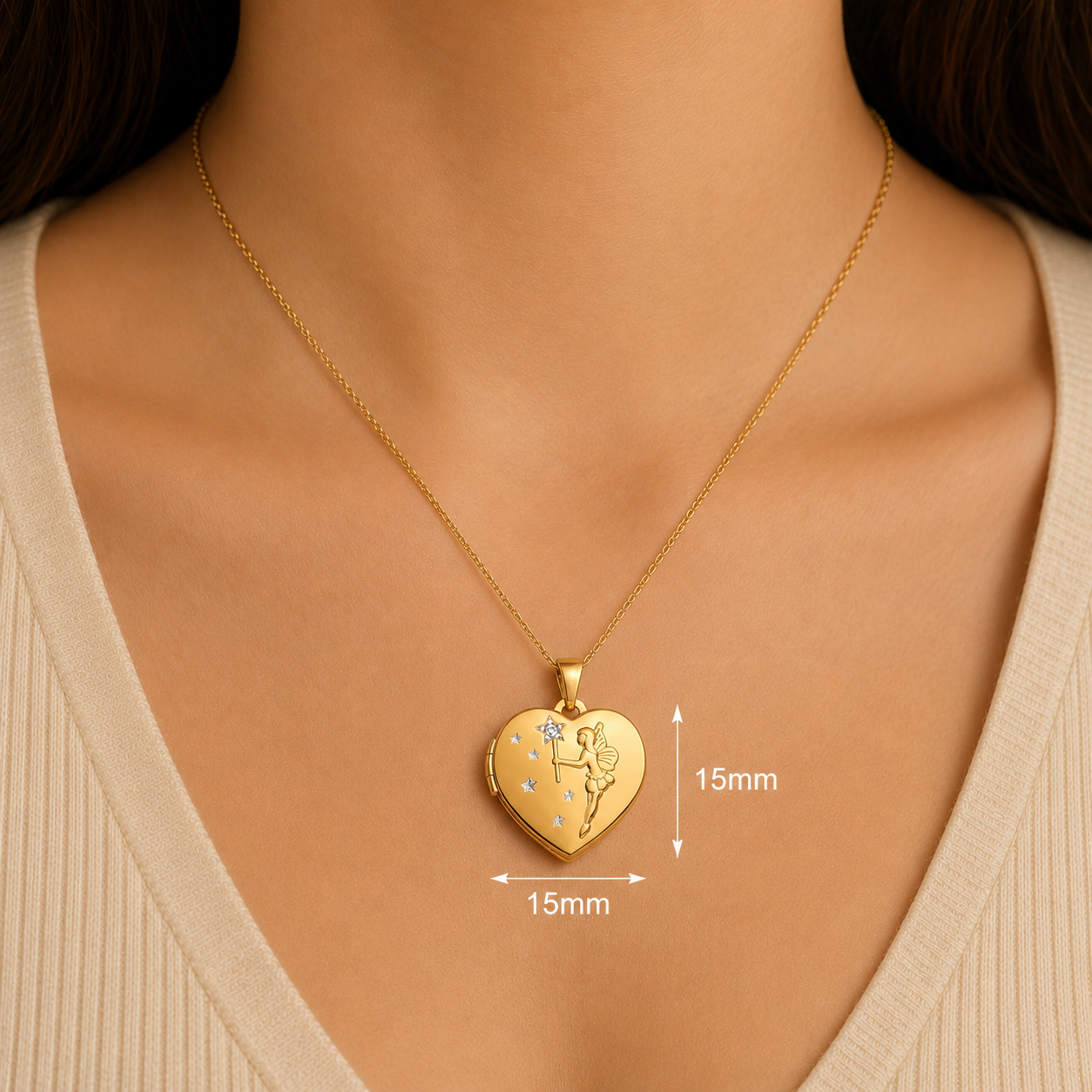 Fairy Wishes Heart Locket Necklace 18ct Gold on Solid Sterling Silver 18" Chain