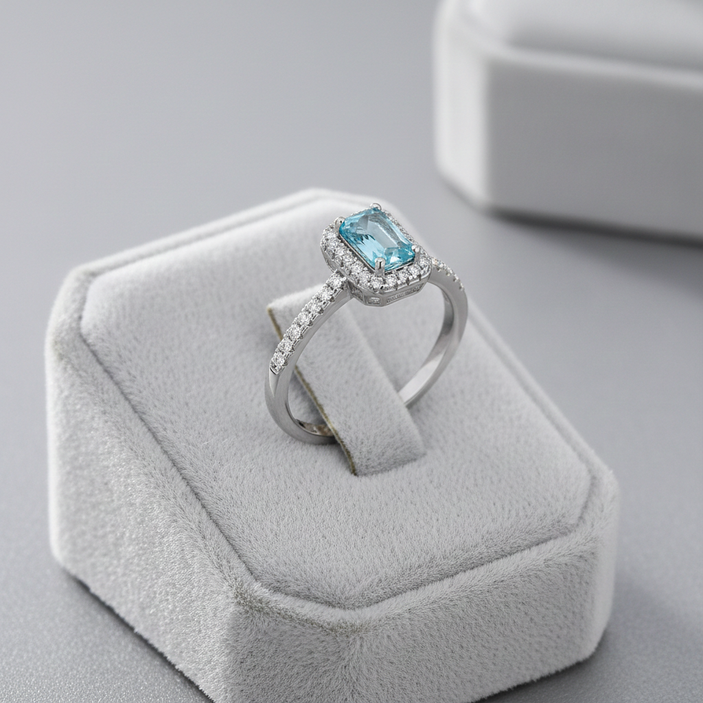 Sterling Silver Blue Topaz Ring Halo Cluster Engagement 925 Hallmark Size K-S