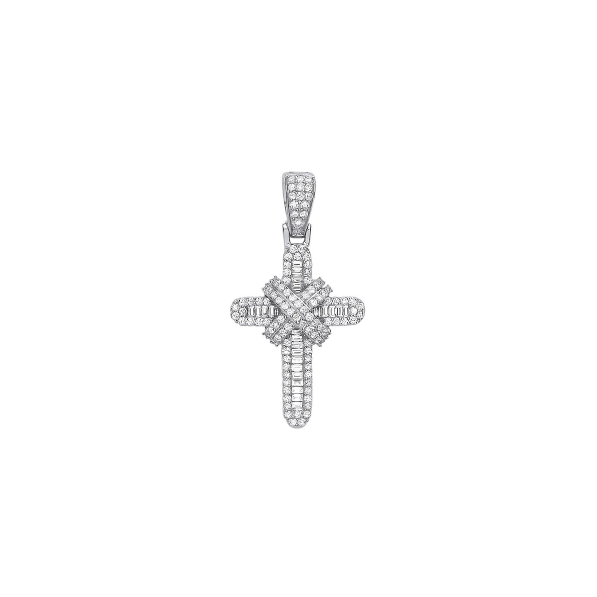 Real Diamond Cross Pendant 9ct White Gold 18" Chain 0.44ctw Genuine Diamonds