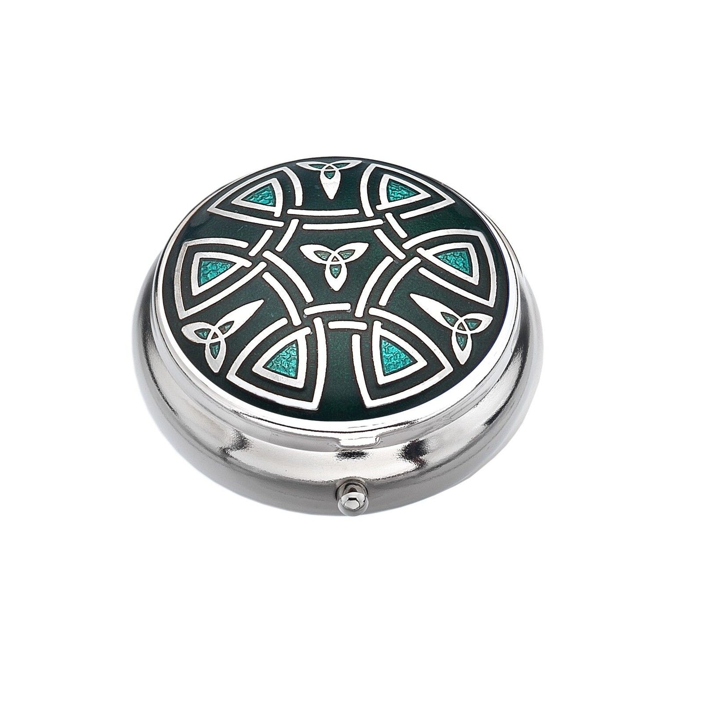 Pillbox Silver Plated Celtic Trinity Design Green Brand New and Boxed 