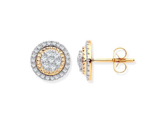 9ct Yellow Gold Multi Circles Stud Diamond 0.36ctw Earrings Hallmarked 9.6mm