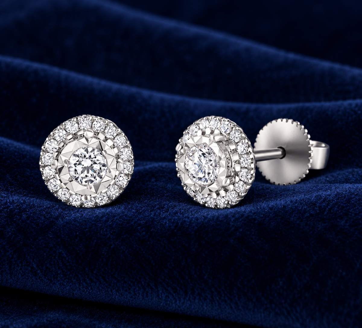 Real Diamond Halo Stud Earrings 18ct White Gold 8mm Diameter 0.50ctw Diamonds