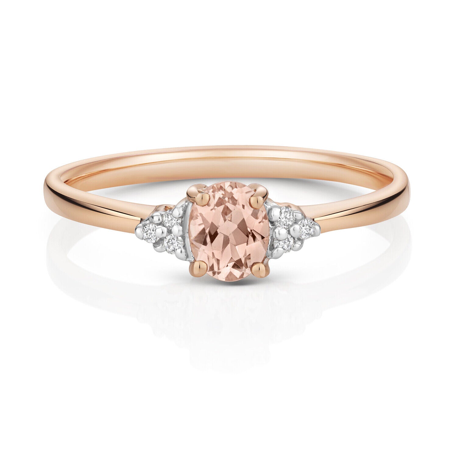 Morganite and Diamond Ring Solid 9ct Rose Gold Real Genuine Stones Size J - Q