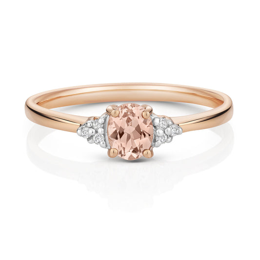 Morganite and Diamond Ring Solid 9ct Rose Gold Real Genuine Stones Size J - Q