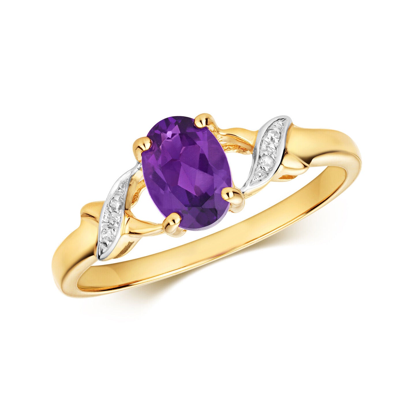 Amethyst and Diamond Ring Oval Solitaire 9ct Yellow Gold Real Stones