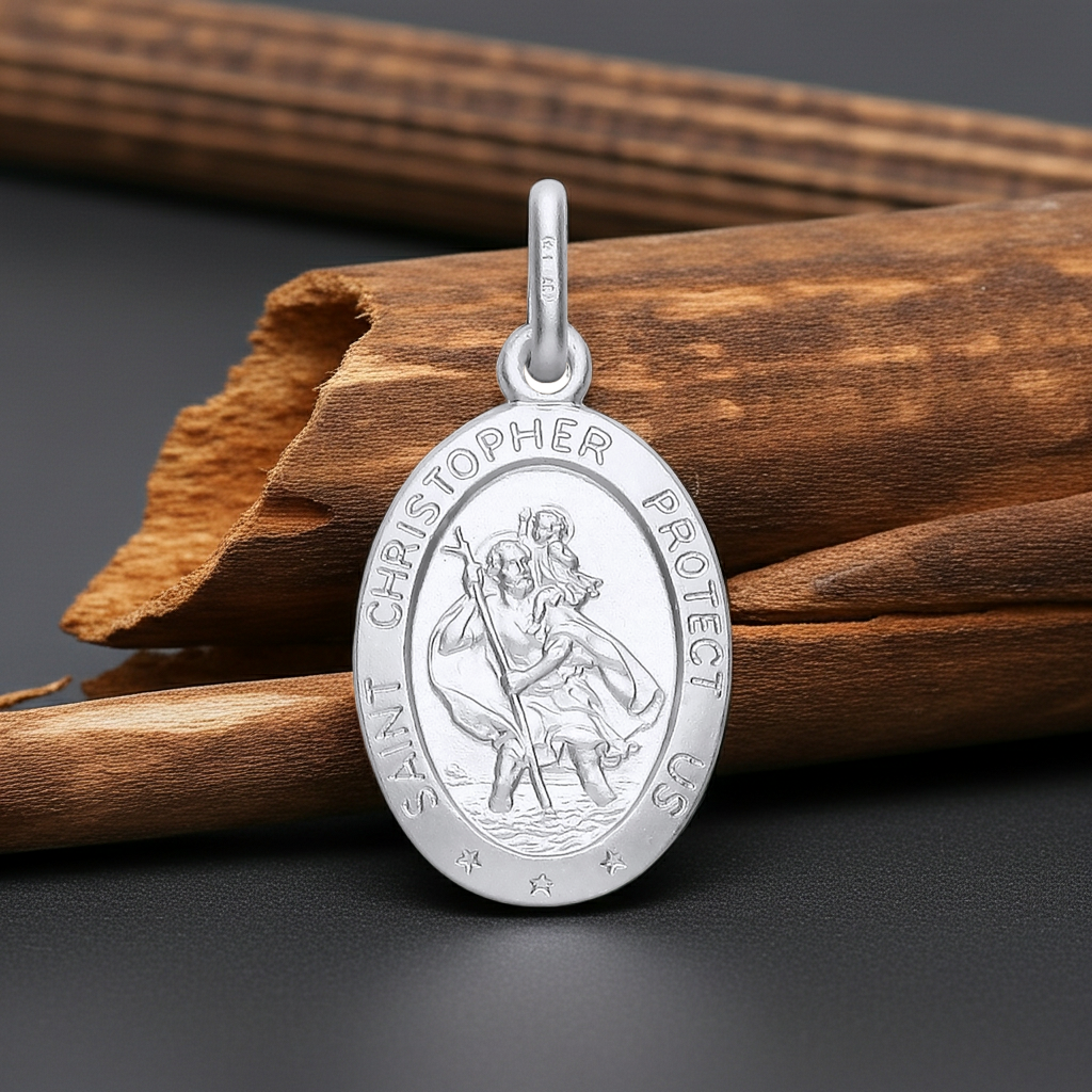 Oval St Christopher Solid Sterling Silver 925 Hallmark 24mm