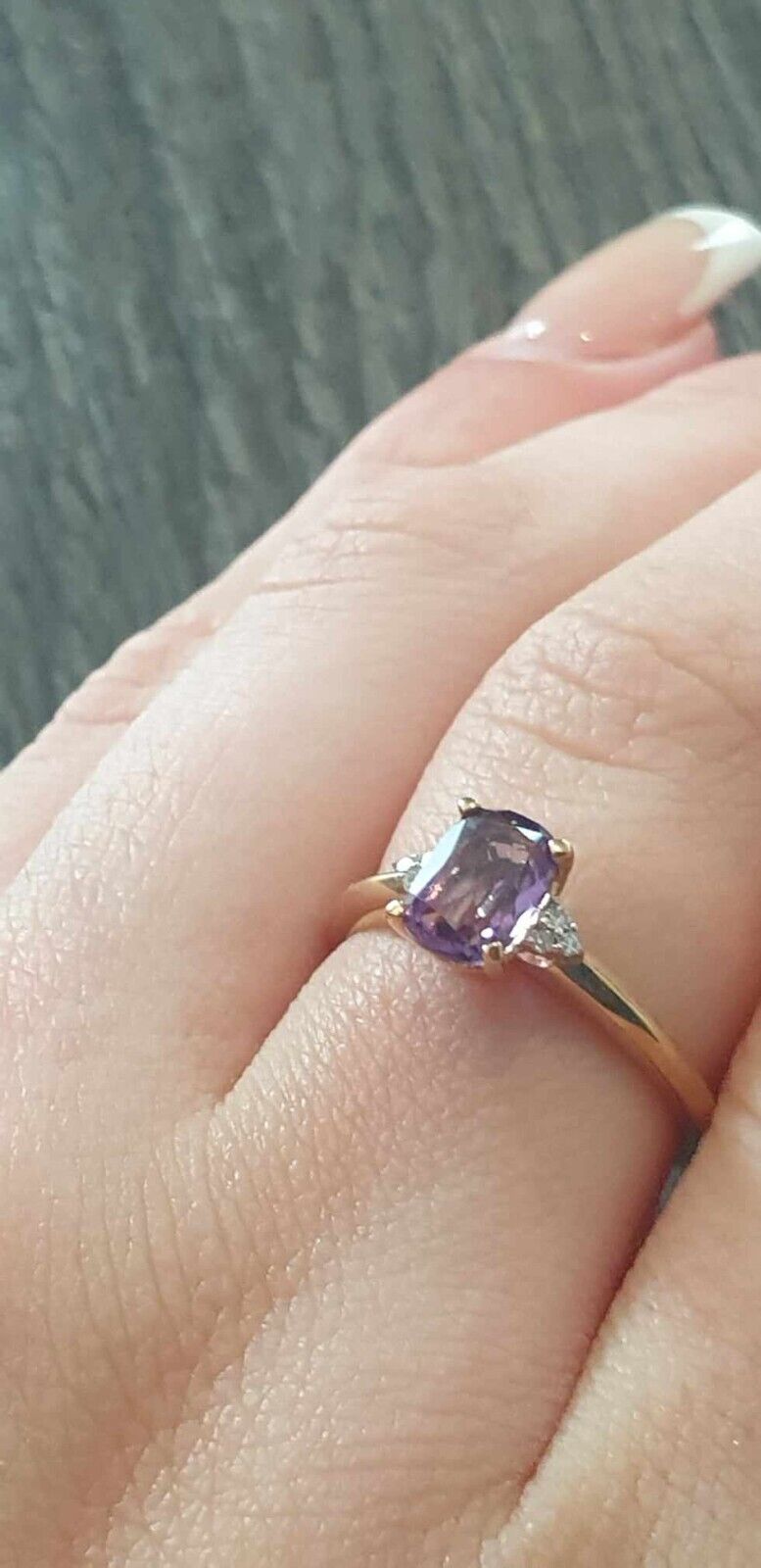 Real Amethyst and Diamond Ring Solid Yellow Gold Cushion Solitaire Size J - Q