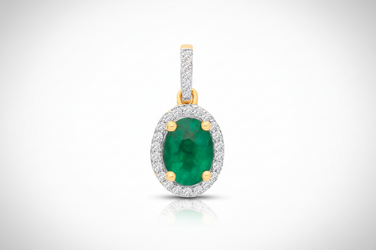 18ct Yellow Gold Emerald and Diamond Oval Pendant Made in London