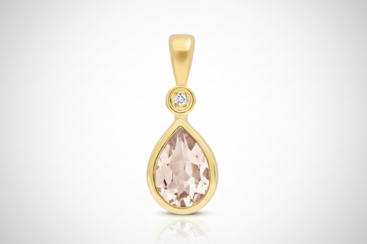 Morganite and Diamond Solitaire Pendant Yellow Gold Pear Teardrop Necklace