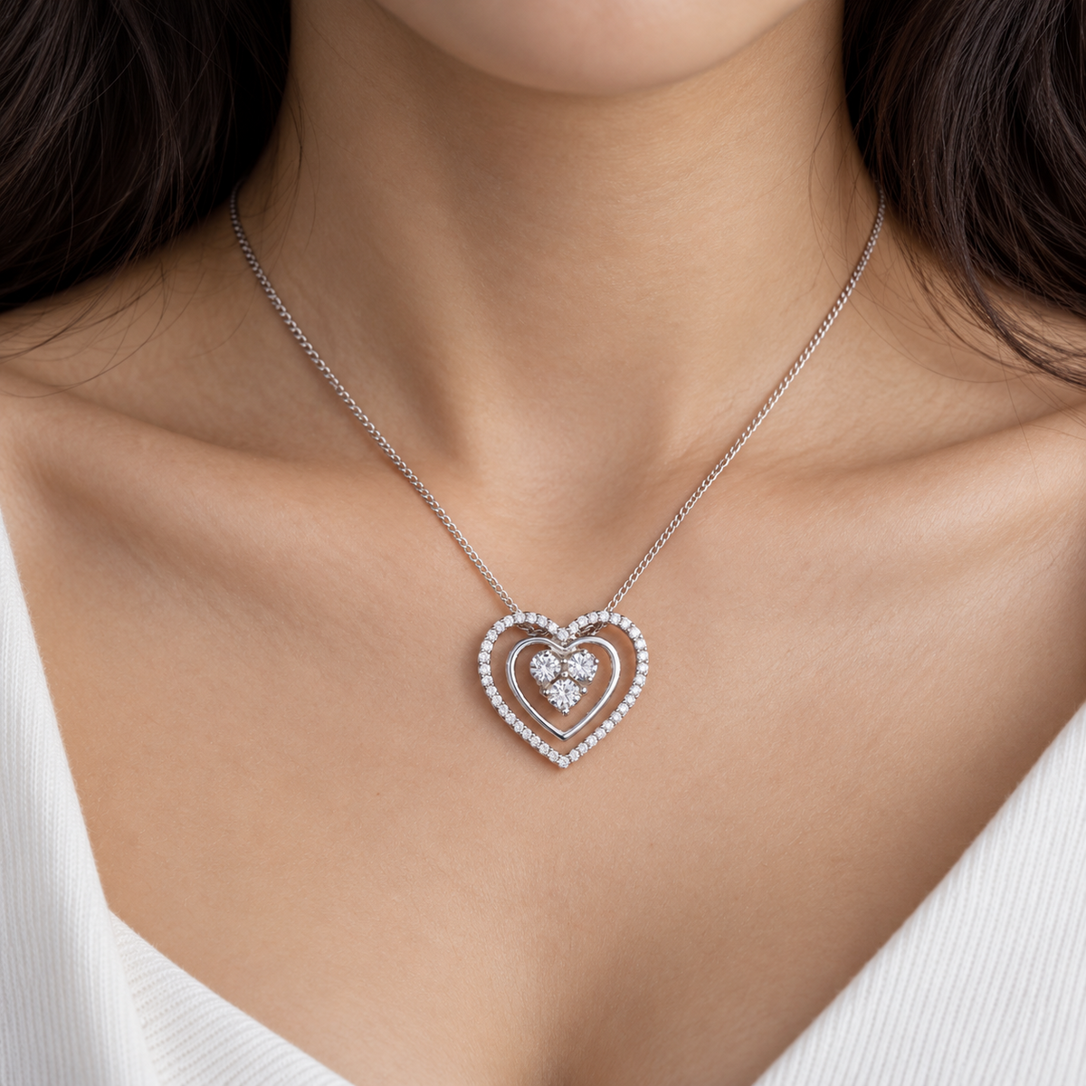 Natural Diamond Heart Pendant 18ct White Gold 18" Chain 0.40ctw Premium Diamonds