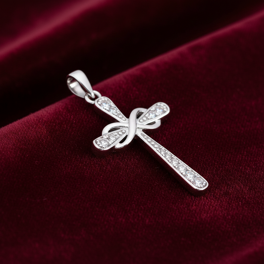 Sterling Silver Infinity Cross Pendant  925 Hallmark Rhodium Finish 34mm