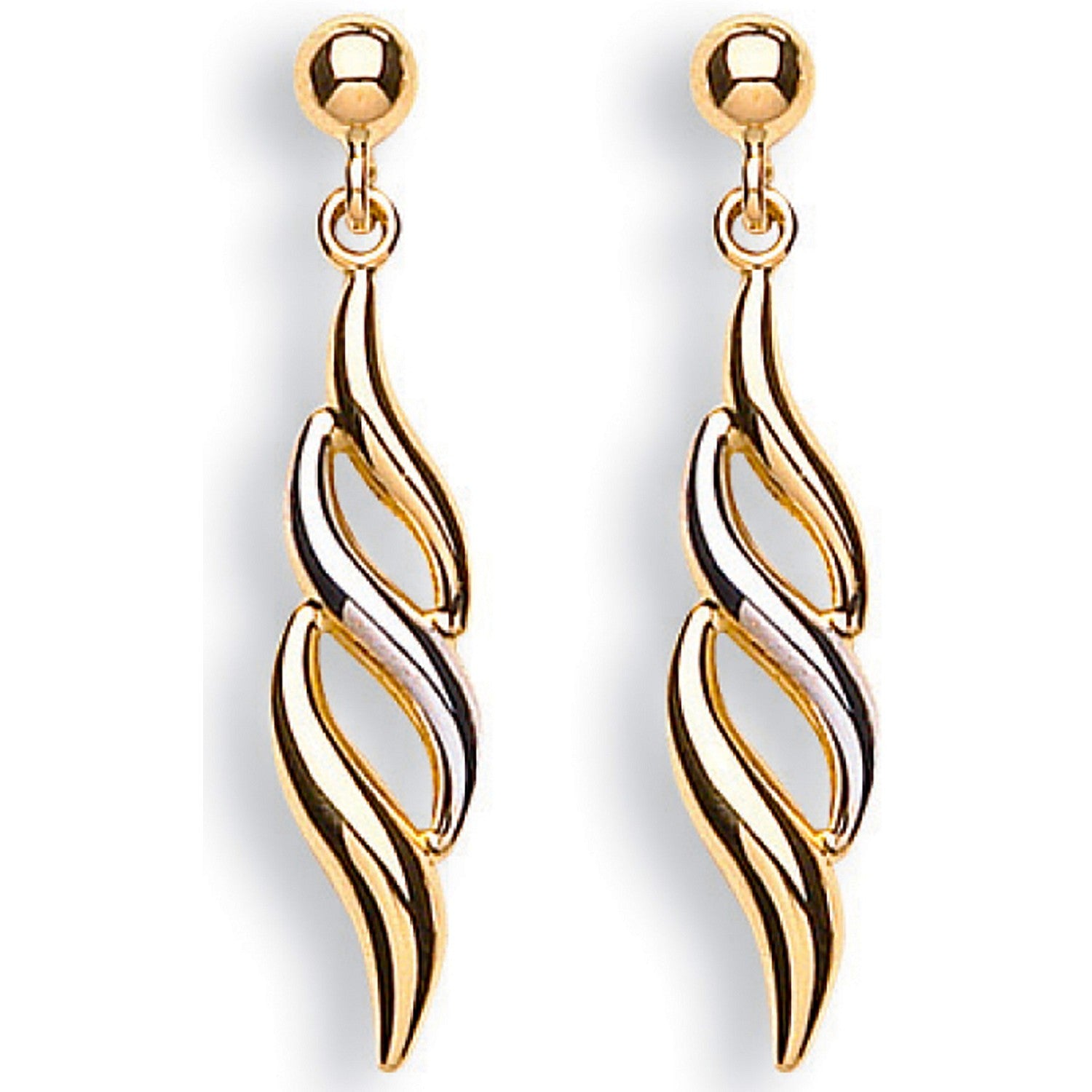 9ct Gold Leaf Drop Earrings Yellow and White Gold 33mm Drops  Hallmarked