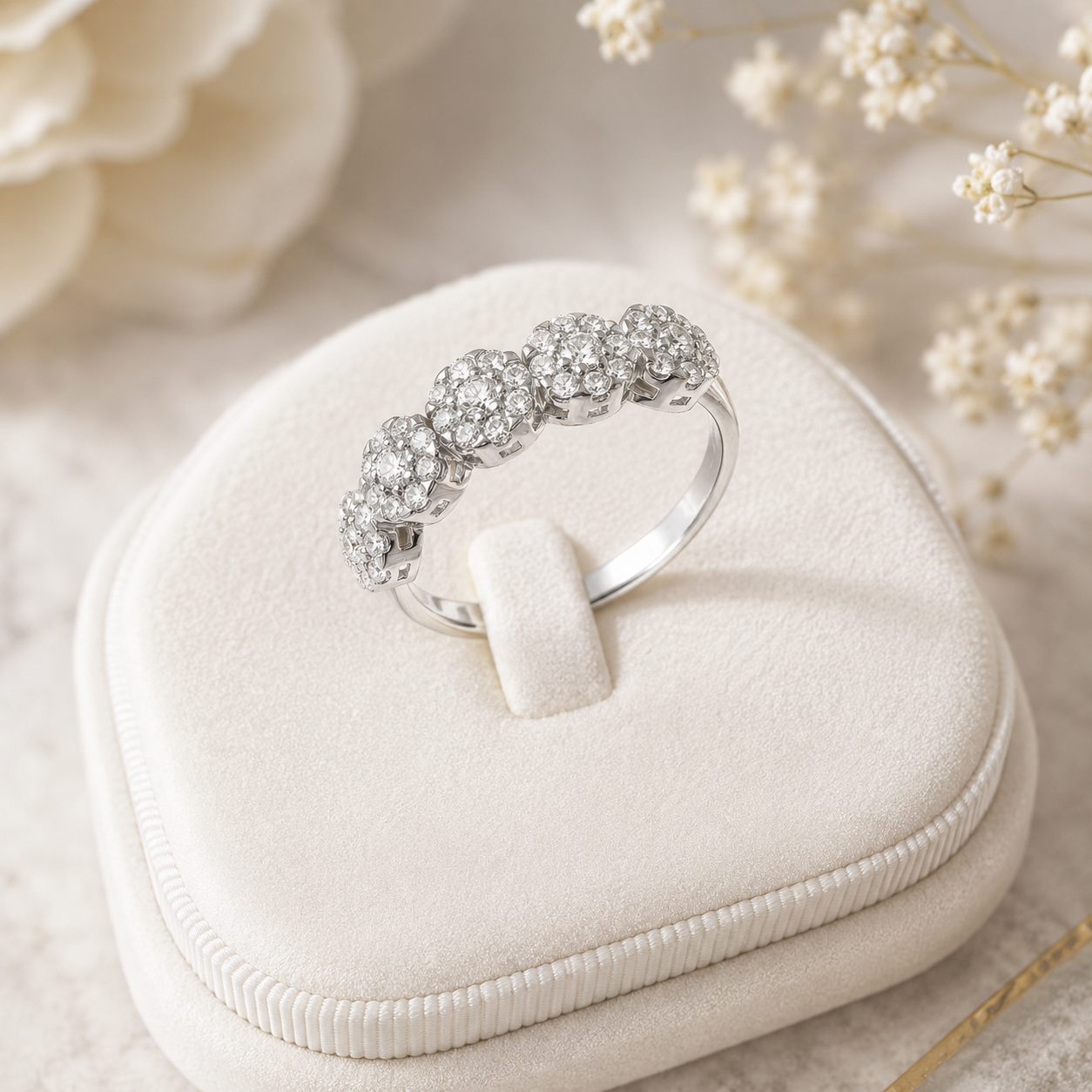 Elegant Sterling Silver Floral Cluster Ring – Sparkling Multi-Stone Band