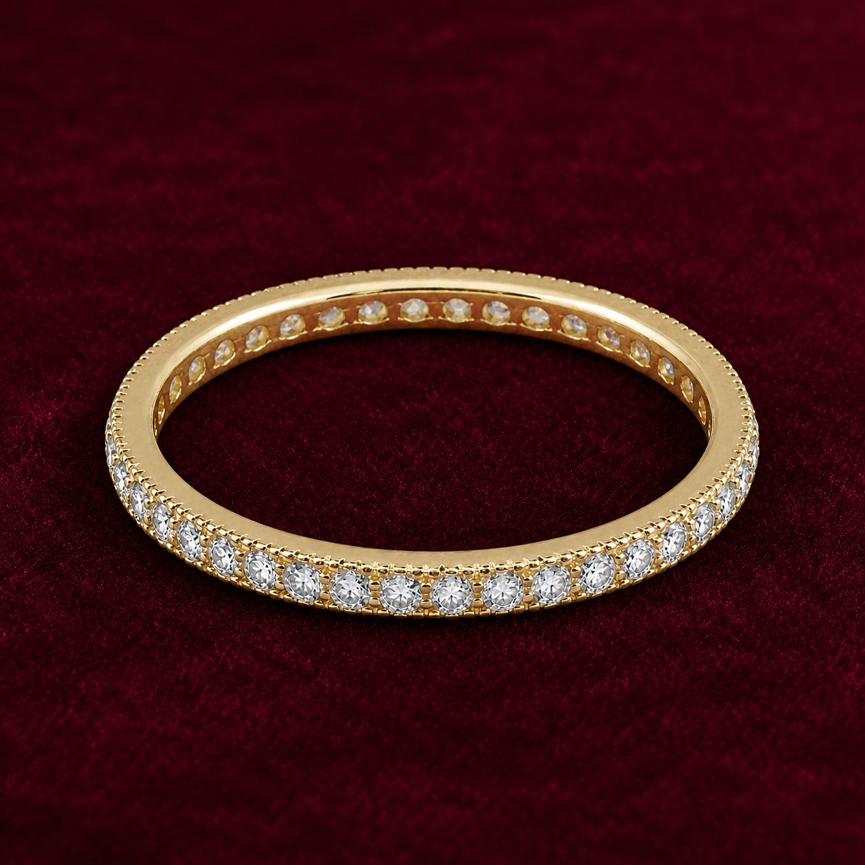 18ct Gold Full Eternity 3mm Band Ring on Solid Sterling Silver 925 Hallmark