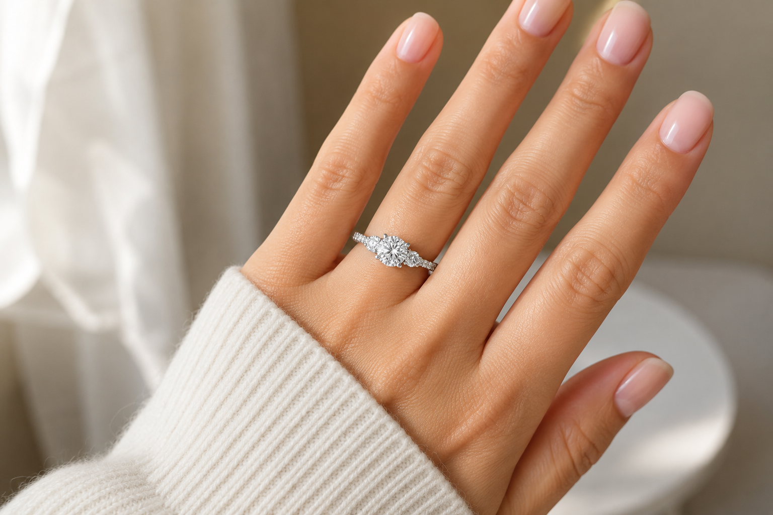 Three Stone Engagement Ring Solid Sterling Silver Trilogy 925 Hallmark Size J-V