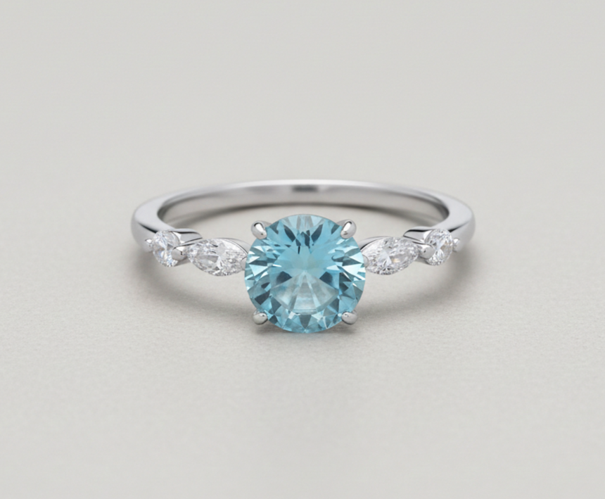 Sterling Silver Blue Topaz Ring Solitaire Engagement 925 Hallmark Size K-S