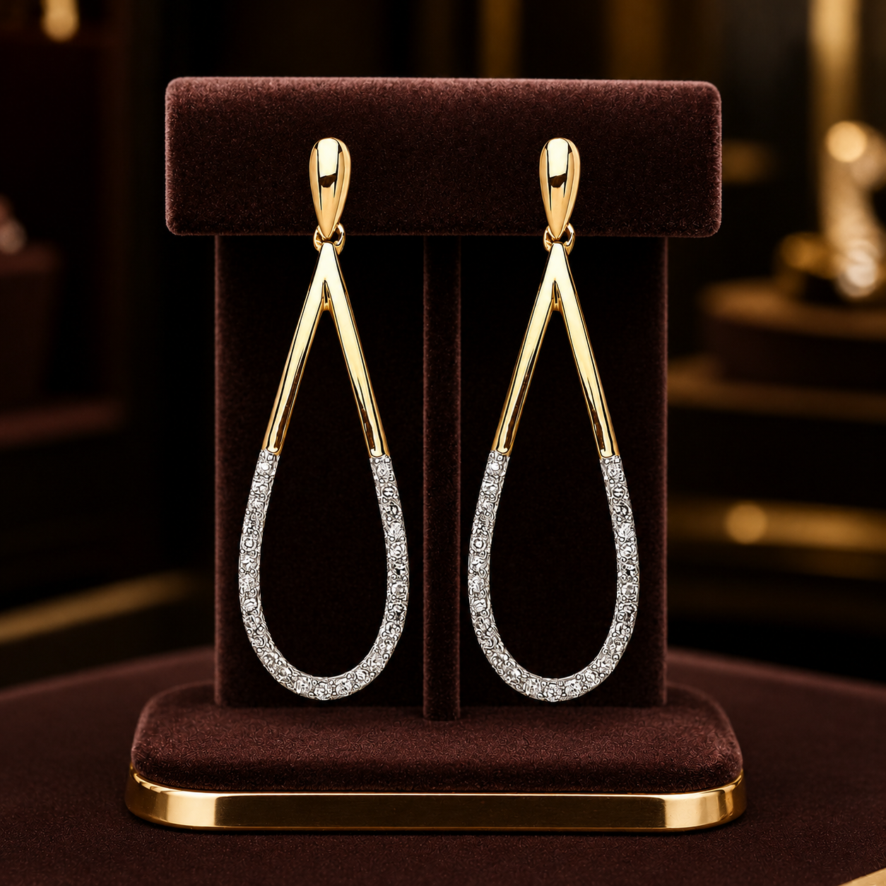 9ct Yellow Gold Diamond Teardrop Drop Earrings 28mm Hallmarked Gift Women