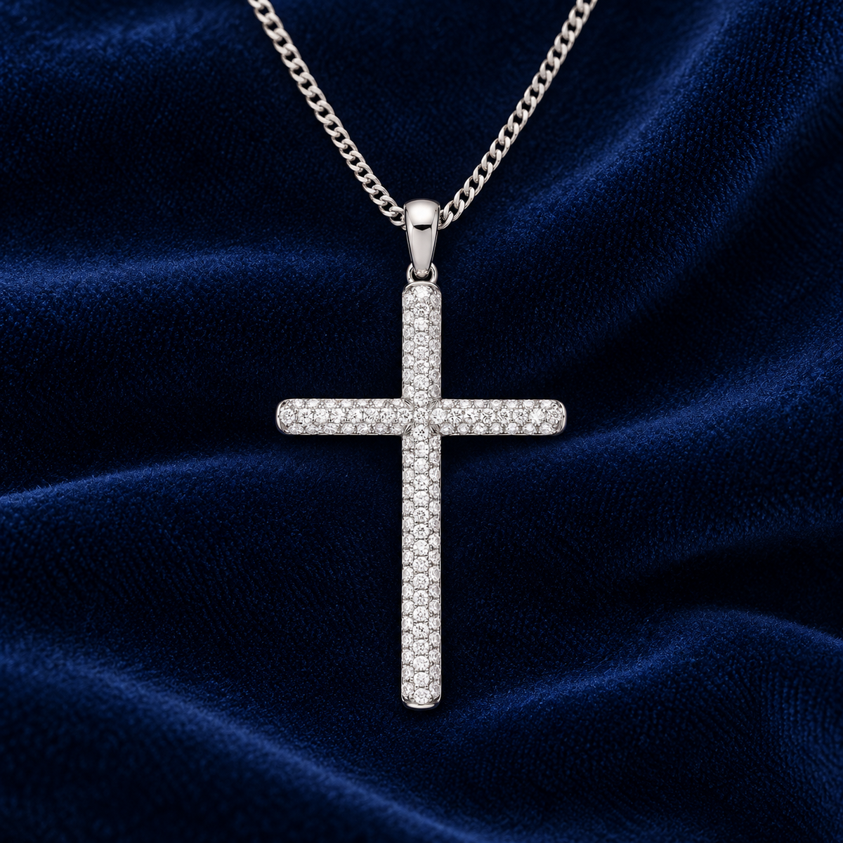Pave Diamond Cross Pendant Necklace 18ct White Gold 18" 0.45ctw Real Diamonds
