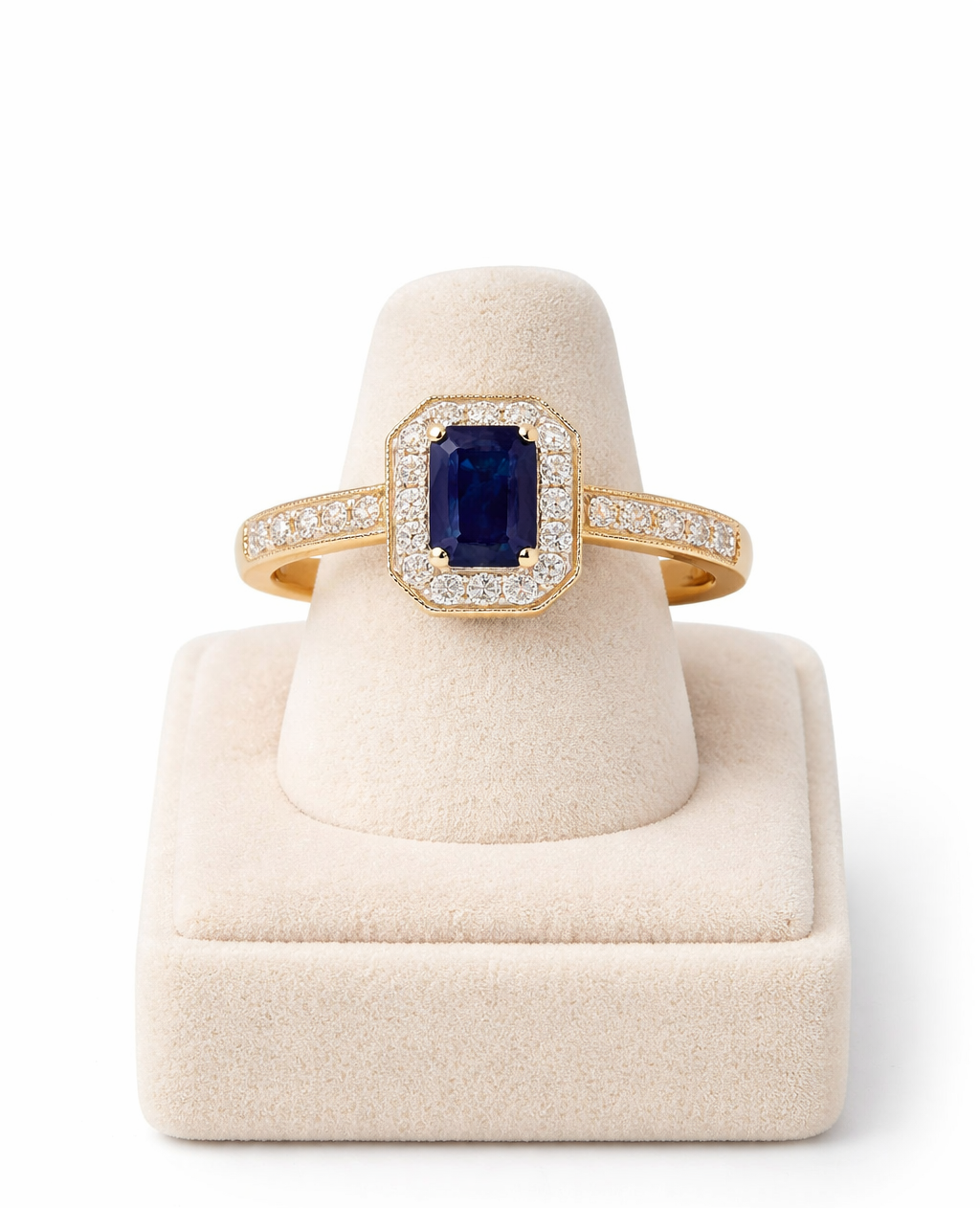 Real Sapphire and Diamond Ring 9ct Yellow Gold Octagon Cluster Size J-Q