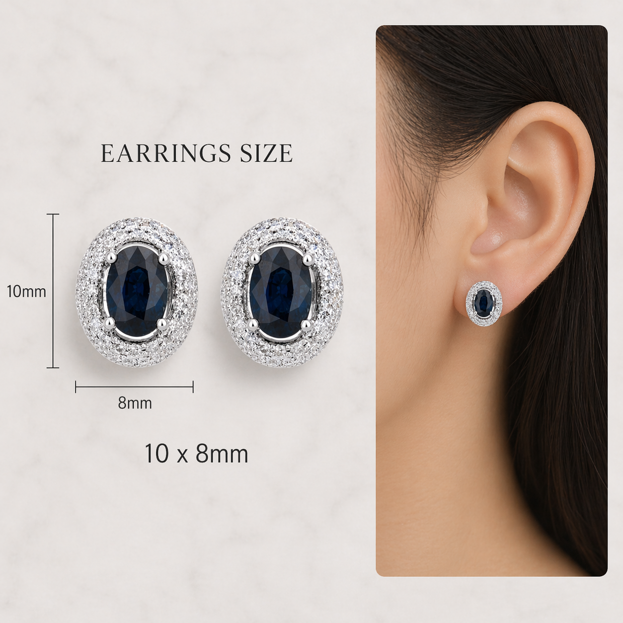 Natural Sapphire and Diamond Earrings Solid 9ct White Gold Oval Stud Hallmarked