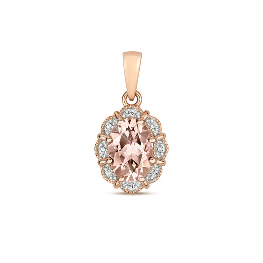9ct Rose Gold Morganite and Diamond Pendant Real Stones Oval Halo Necklace