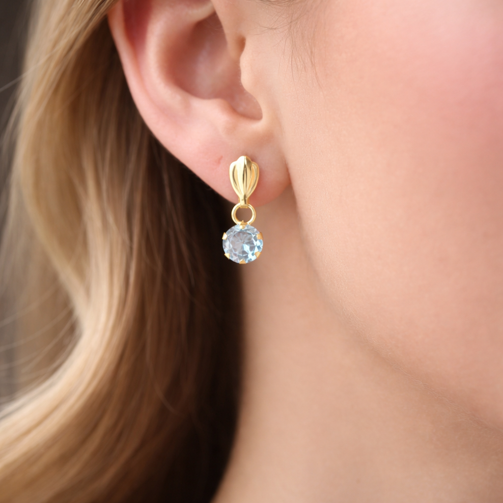 Natural Blue Topaz Drop Earrings Solid 9ct Yellow Gold Hallmarked