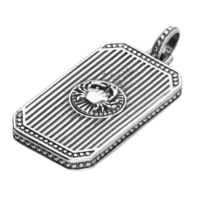 Men's Cancer Zodiac Dog Tag Pendant Necklace Gents Sterling Silver Pendant