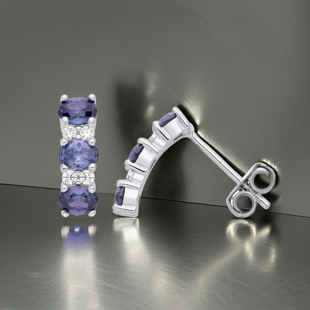 Tanzanite Drop Stud Earrings Solid Sterling Silver 925 Hallmark