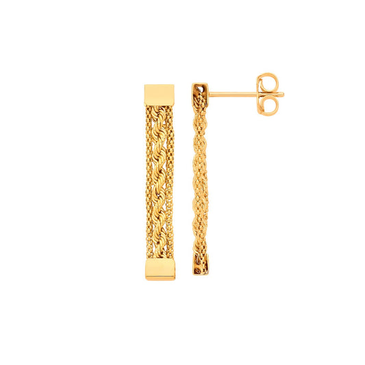 Rope Mesh Drop Earrings 9ct Yellow Gold Hallmarked 31mm Drops