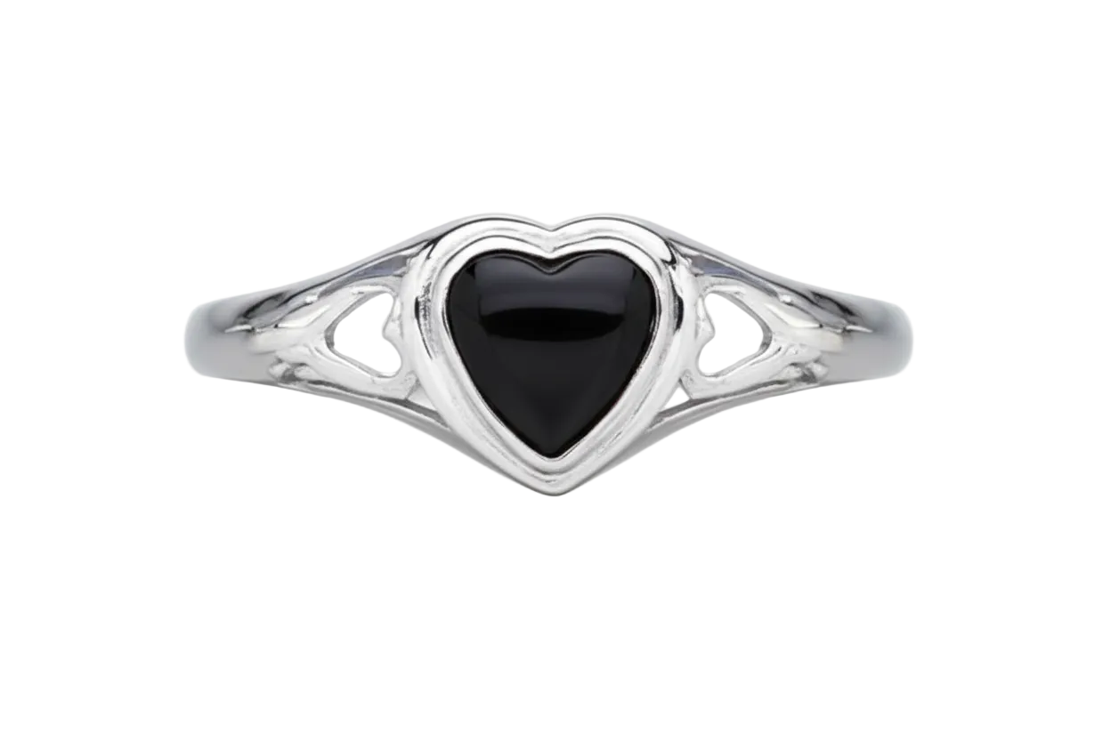 Onyx Heart Ring Solid Sterling Silver Ladies