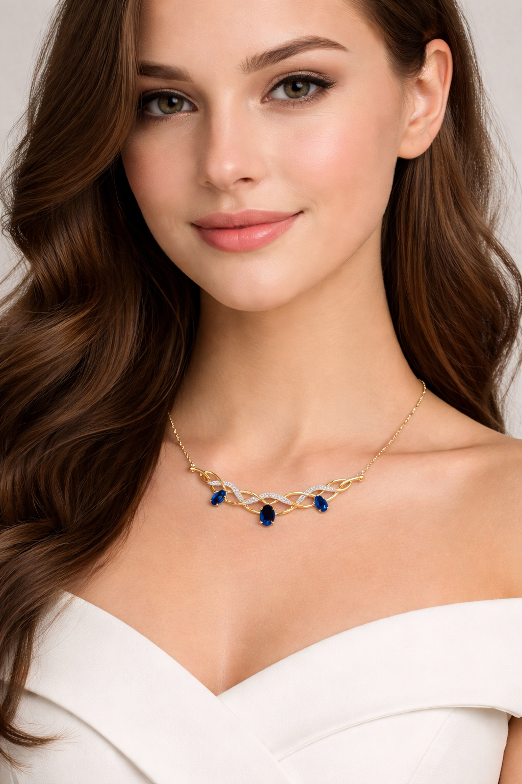 Natural Blue Sapphire Necklace and Diamond Yellow Gold 16.5" 42cm Length Chain