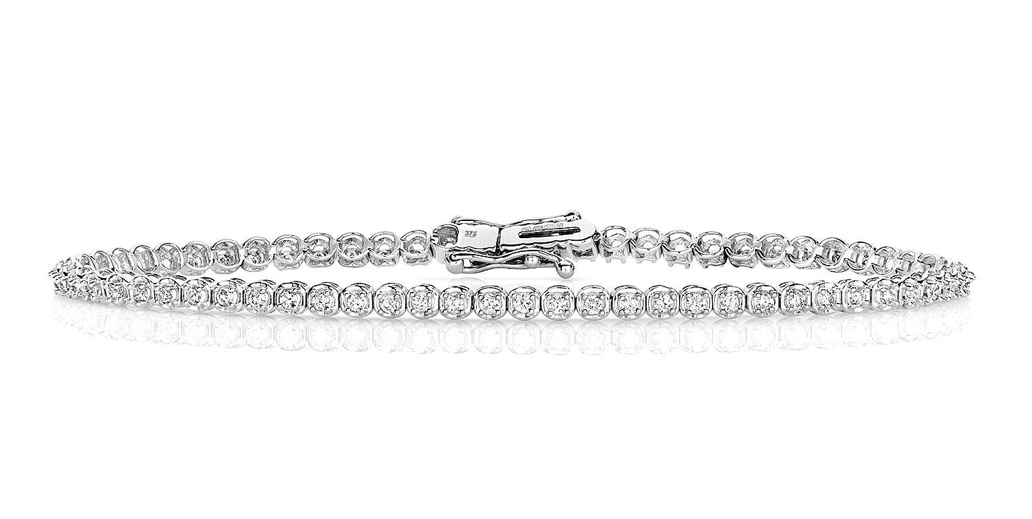 9ct White Gold Diamond Tennis Bracelet 1.00ctw