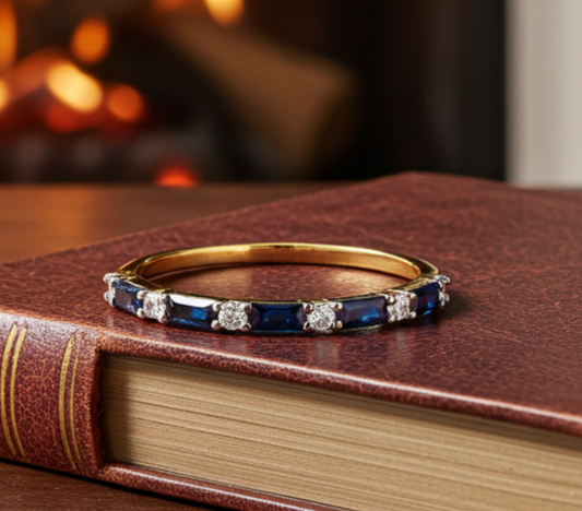 18ct Gold Tanzanite Baguette Eternity Ring on Solid Sterling Silver 925 Hallmark