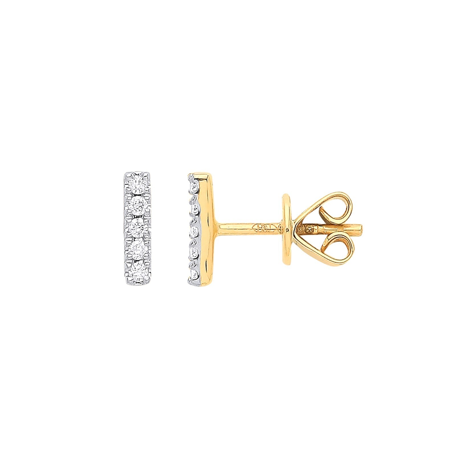 9ct Yellow Gold 0.07ct Diamond Earrings Hallmarked 7mm Length