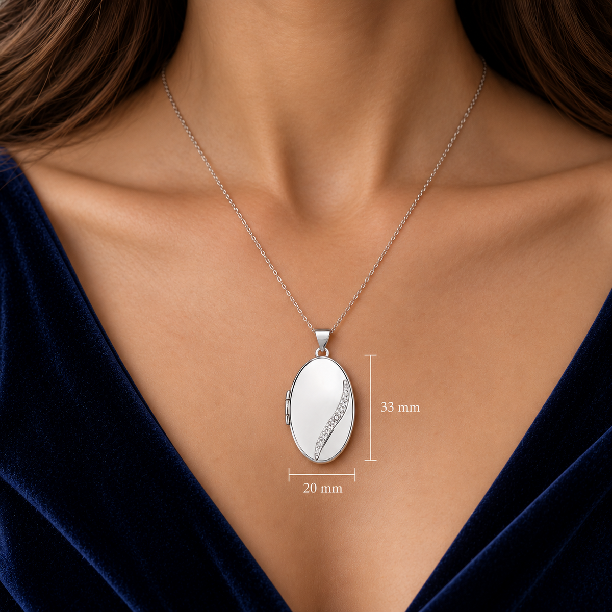 White Gold Oval Locket Real Diamond 18" Chain Photograph Keepsake Hallmarked