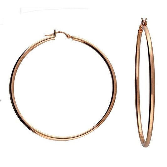 Large Hoop Earrings 60mm Tube Rose Gold on 925 Sterling Silver