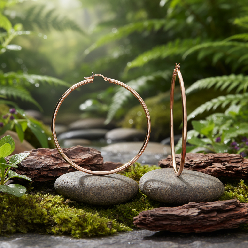 Large Hoop Earrings 60mm Tube Rose Gold on 925 Sterling Silver