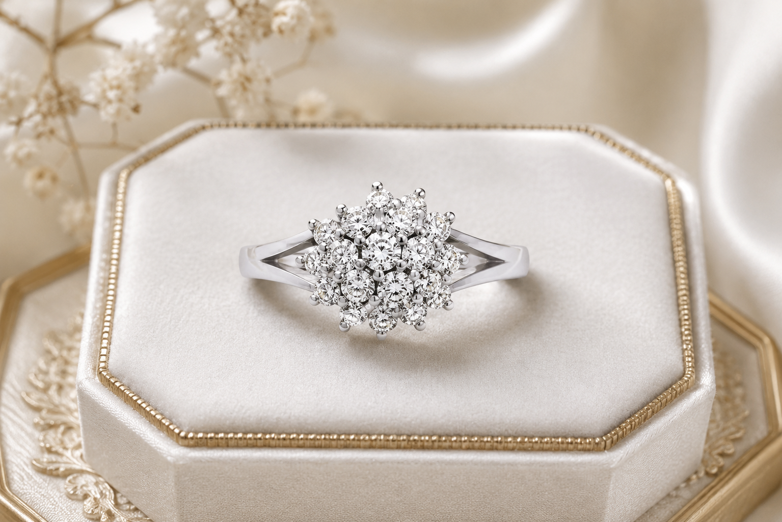Elegant Zircon Cluster Ring in Solid Sterling Silver Engagement