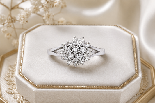 Elegant Zircon Cluster Ring in Solid Sterling Silver Engagement
