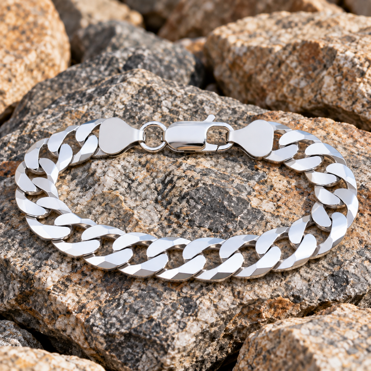 Men's Flat Curb Bracelet Sterling Silver 8" Hallmarked 9.5mm Wide