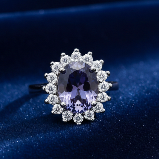 Sterling Silver Tanzanite Ring Large Cluster Engagement 925 Hallmark Size K-S