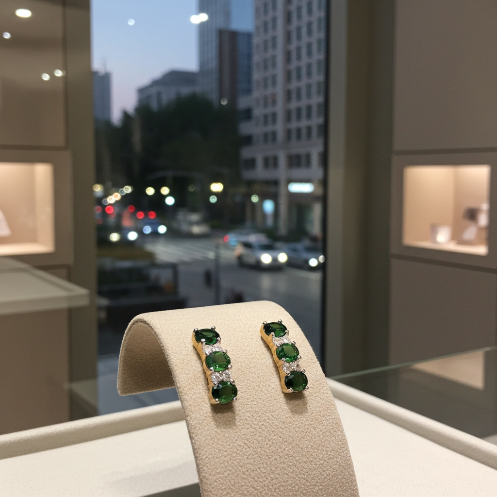 18ct Gold Emerald Drop Stud Earrings on Solid Sterling Silver 925 Hallmark