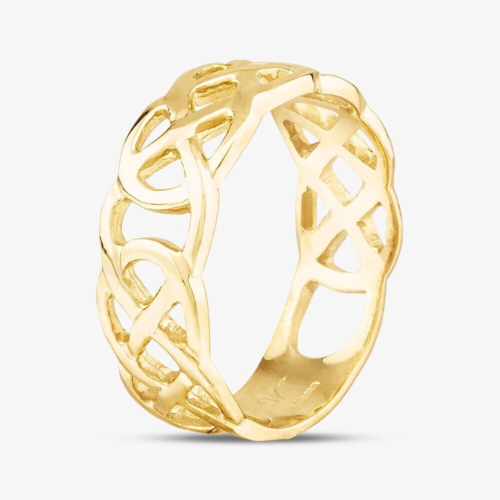 9ct Yellow Gold Celtic Knot Ring 6mm Wedding Band Fully Hallmarked Size K - V