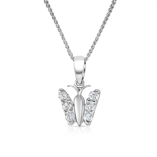 9ct White Gold 0.15ct Diamond Butterfly Pendant and 18" Chain