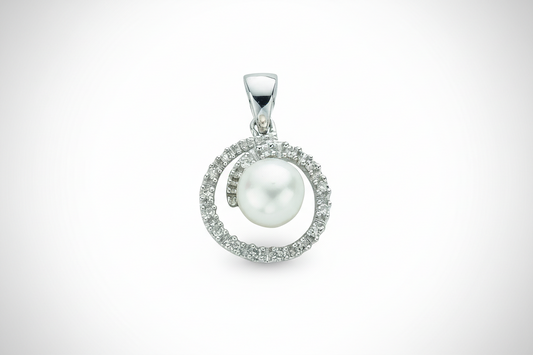 9ct White Gold Freshwater Pearl and Diamond Pendant
