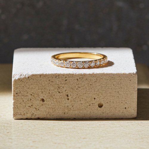 18ct Gold Full Eternity Ring on Solid Sterling Silver 925 Hallmark