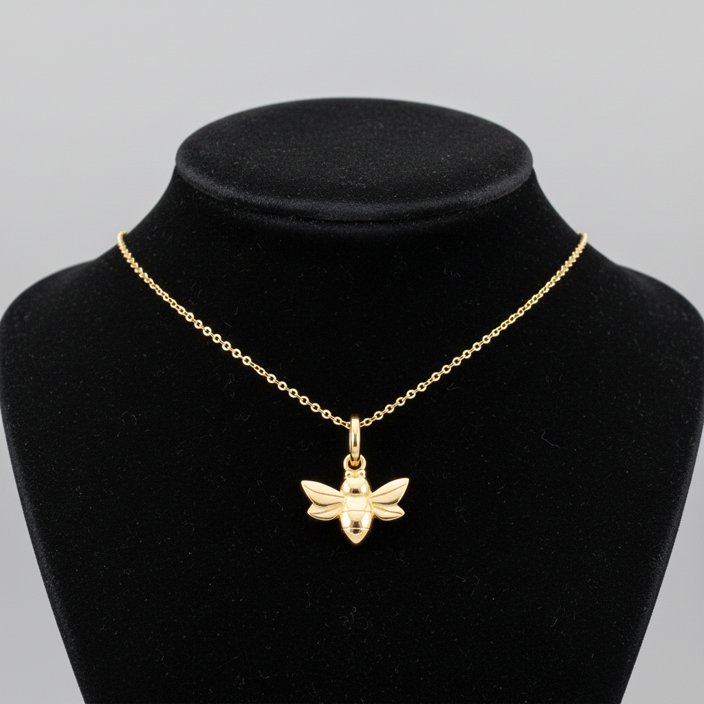 Bumble Bee Pendant 18ct Gold on Solid Sterling Silver 925 Hallmark 18" Chain