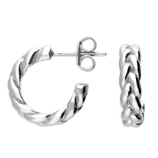 Plaited Hoop Stud Earrings Sterling Silver 15mm Plaited Hoops