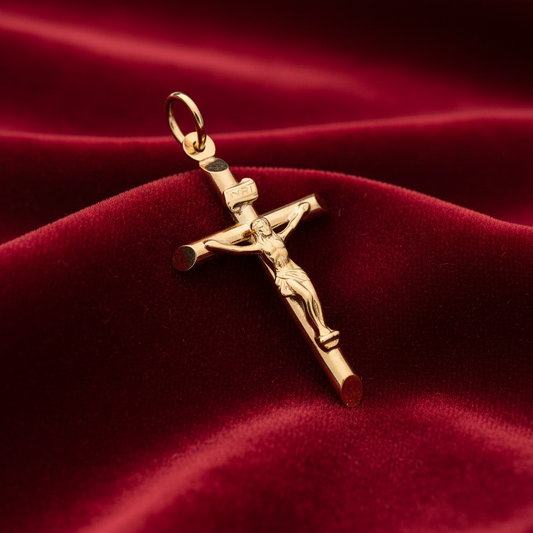 18ct Gold Crucifix Cross Pendant on Solid Sterling Silver 925 Hallmark 40mm