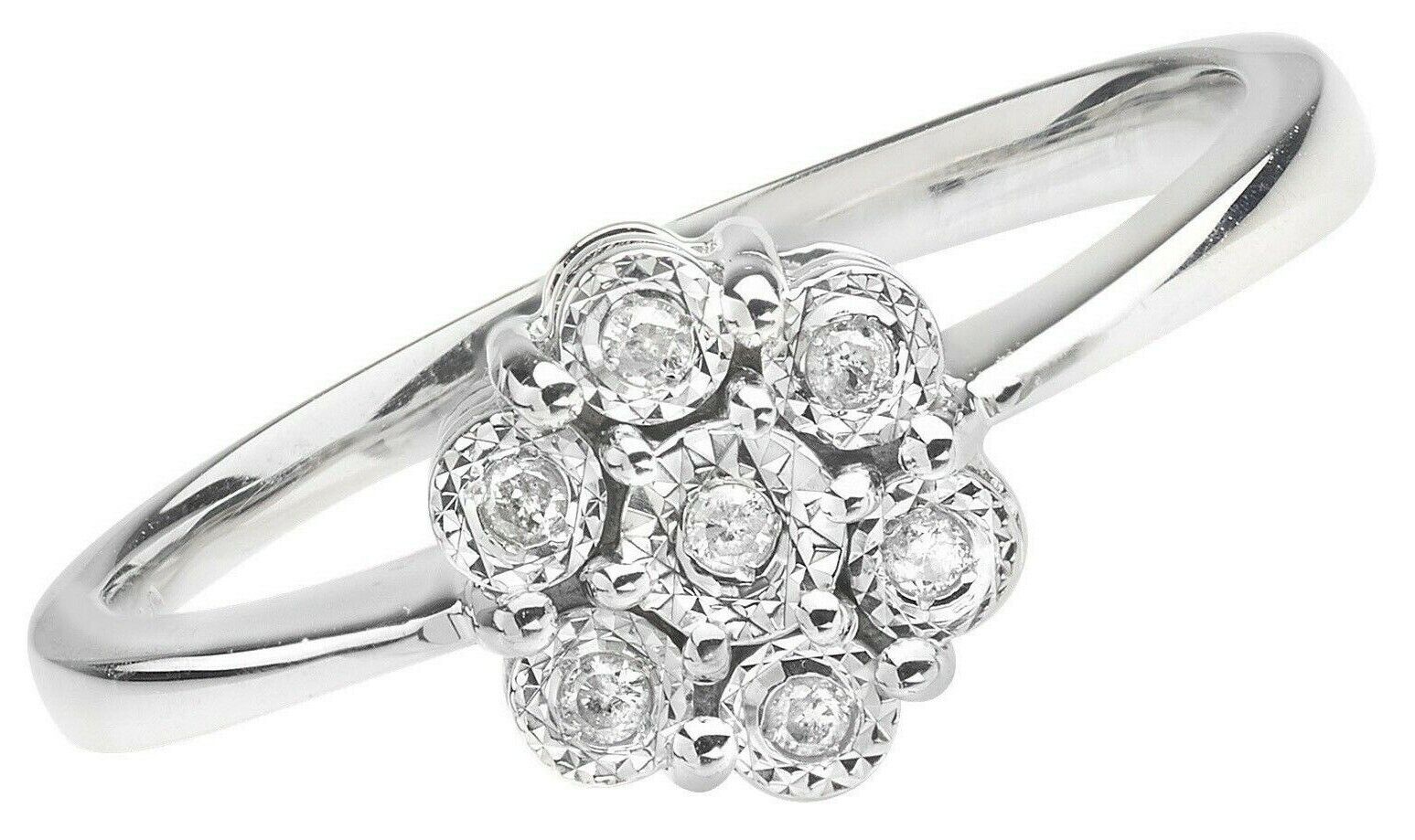 9ct White Gold Diamond Ring Cluster Engagement Anniversary Size J K L M N O P Q